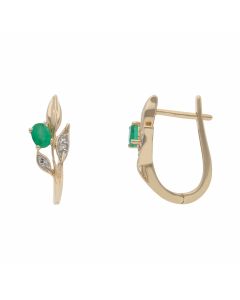 New 9ct Yellow Gold Emerald & Diamond Lever Back Earrings