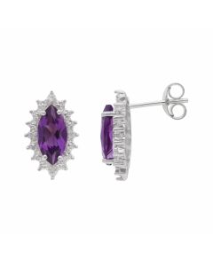 New 9ct White Gold Amethyst & Diamond Marquise Stud Earrings