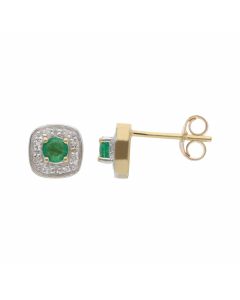 New 9ct Yellow Gold Emerald & Diamond Stud Earrings