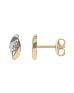 New 9ct 2 Colour Gold Cubic Zirconia Stud Earrings