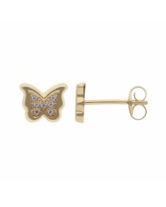 New 9ct Yellow Gold Cubic Zirconia Butterfly Stud Earrings