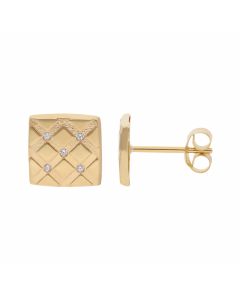 New 9ct Yellow Gold Square Cubic Zirconia Set Stud Earrings
