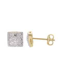 New 9ct Yellow Gold Cubic Zirconia Square Stud Earrings