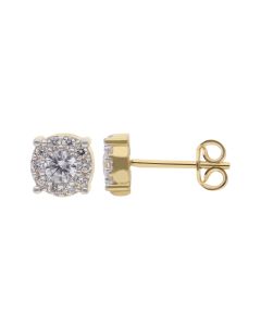 New 9ct Yellow Gold Cubic Zirconia Round Stud Earrings