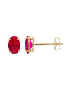 New 9ct Yellow Gold Oval Red Cubic Zirconia Stud Earrings