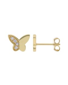 New 9ct Yellow Gold Cubic Zirconia Butterfly Stud Earrings