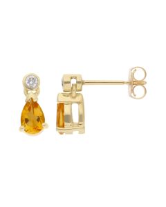 New 9ct Yellow Gold Citrine & Diamond Drop Earrings