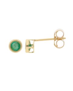 New 9ct Yellow Gold Round Emerald Stud Earrings
