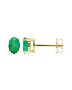 New 9ct Yellow Gold Oval Shaped Emerald Stud Earrings