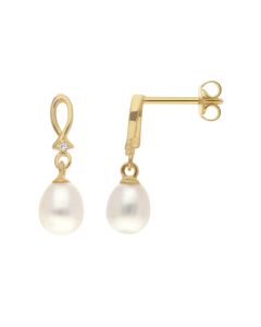 New 9ct Yellow Gold Freshwater Cultured Pearl Drop Earrings