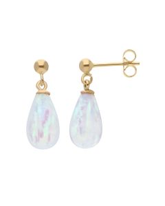 New 9ct Yellow Gold Cultured Opal Drop Eariings