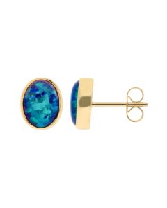 New 9ct Yellow Gold Black Cultured Opal Oval Stud Earrings