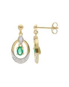 New 9ct Yellow Gold Emerald & Diamond Drop Earrings