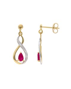 New 9ct Yellow Gold Ruby & Diamond Drop Earrings
