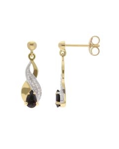 New 9ct Yellow Gold Sapphire & Diamond Drop Earrings