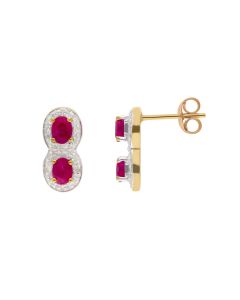 New 9ct Yellow Gold Ruby & Diamond Stud Earrings