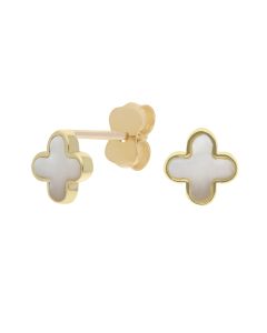 New 9ct Yellow Gold Mother Of Pearl Petal Stud Earrings