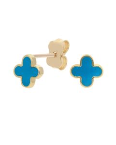 New 9ct Yellow Gold Synthetic Turquoise Petal Stud Earrings