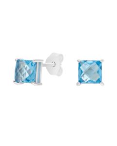 New 9ct White Gold Square Checkerboard Blue Topaz Stud Earrings