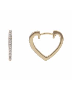 New 9ct Yellow Gold Diamond Heart Shaped Huggie Hoop Earrings