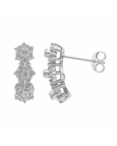 New 9ct White Gold 0.50ct Diamod Trilogy Cluster Stud Earrings