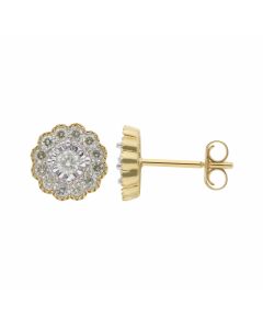 New 9ct Yellow Gold 0.50ct Diamond Cluster Stud Earrings
