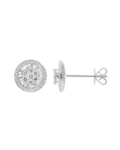 New 18ct White Gold 0.46ct Diamond Halo Cluster Stud Earrings