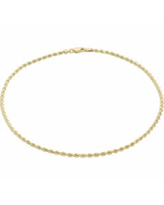 New 9ct Yellow Gold 10 Inch Hollow Diamond-Cut Rope Anklet