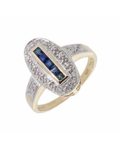 New 9ct Yellow Gold Sapphire & Diamond Vintage Style Ring