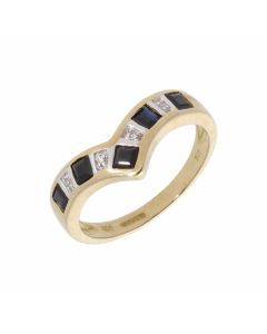 New 9ct Yellow Gold Sapphire & Diamond Wishbone Ring