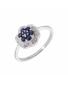New 9ct White Gold Sapphire & Diamond Flower Cluster Dress Ring