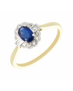 New 9ct Gold Sapphire & Diamond Oval Vintage Style Cluster Ring