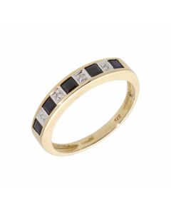 New 9ct Yellow Gold Sapphire & Diamond Eternity Design Ring