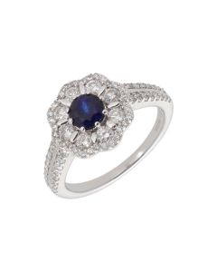 New 9ct White Gold Sapphire & Diamond Round Cluster Ring