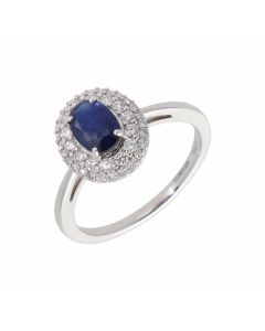 9ct White Gold Sapphire & Diamond Oval Cluster Ring