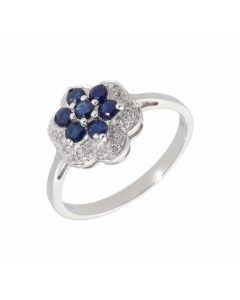New 9ct White Gold Sapphire & Diamond Flower Cluster Ring