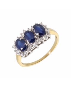New 18ct Yellow Gold Sapphire & Diamond Triple Cluster Ring