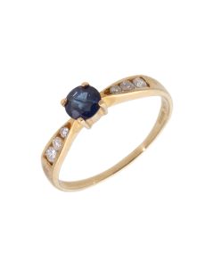 New 9ct Yellow Gold Sapphire & Diamond Solitaire Ring