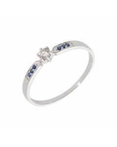 New 9ct White Gold Diamond Solitaire & Sapphire Ring