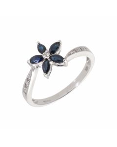 New 9ct White Gold Sapphire & Diamond Flower Cluster Ring
