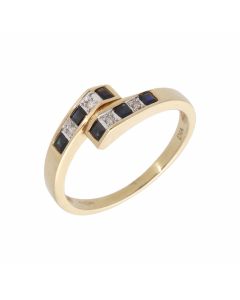 New 9ct Yellow Gold Sapphire & Diamond Twist Style Ring