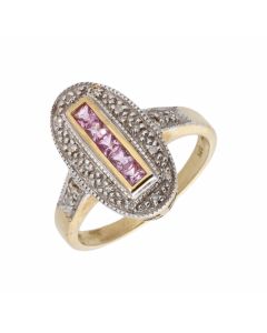 New 9ct Yellow Gold Pink Sapphire & Diamond Cluster Ring
