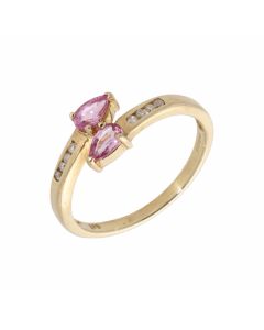 New 9ct Yellow Gold Pink Sapphire & Diamond Dress Ring