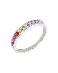 New White Gold Rainbow Sapphire Eternity Band Ring