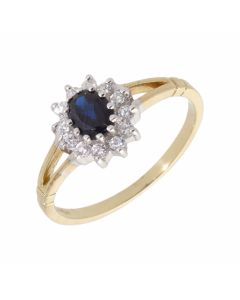 New 9ct Yellow Gold Sapphire & Cubic Zirconia Oval Cluster Ring