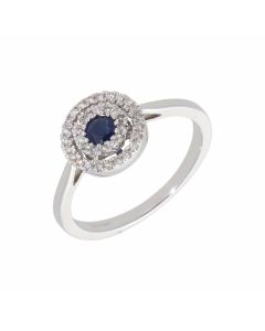 New 9ct White Gold Sapphire & Diamond Halo Cluster Ring