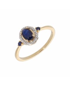 New 9ct Gold Sapphire & Diamond Vintage Style Cluster Ring