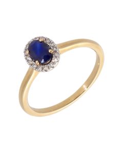 New 9ct Yellow Gold Oval Sapphire & Diamond Oval Cluster Ring