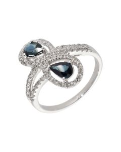 New 9ct White Gold Sapphire & Diamond Twist Dress Ring