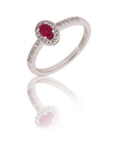 New 14ct White Gold Ruby & Diamond Oval Cluster Ring